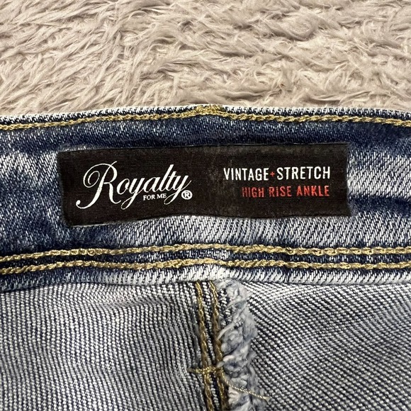 Royalty For Me Vintage Stretch High Rise Ankle Jeans Women's 14W 32x26 Raw Hem - Picture 9 of 15